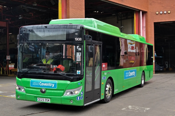 Yutong E12 single decker bus on loan to National Express Coventry