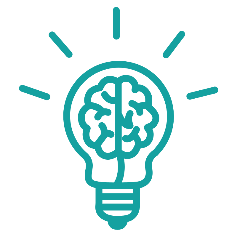 Graphic of expertise represented by a brain in a lightbulb
